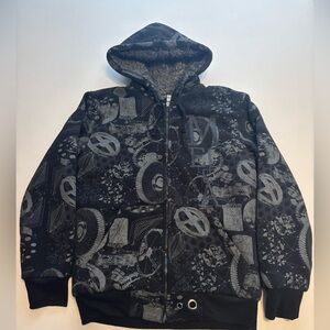 Vintage Mecca fur lined all over print hoodie